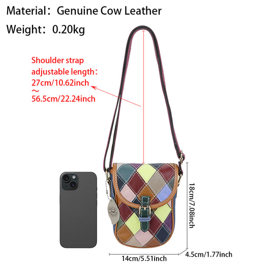 Royal Bagger Mini Crossbody Bags, Genuine Leatherr Mobile Phone Bag, Color Stitching Knitting Shoulder Purse for Women 1781