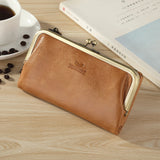 Royal Bagger Long Handheld Wallet for Women Genuine Cow Leather Soft Coin Purse Mouth Gold Bag Wallet Large Capacity Fashion